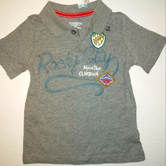 ☆NWT☆Toddler Boy "TOUGHSKINS" Short Sleeve Polo Shirt Mtn Climbing Theme 24m - Picture 1 of 10